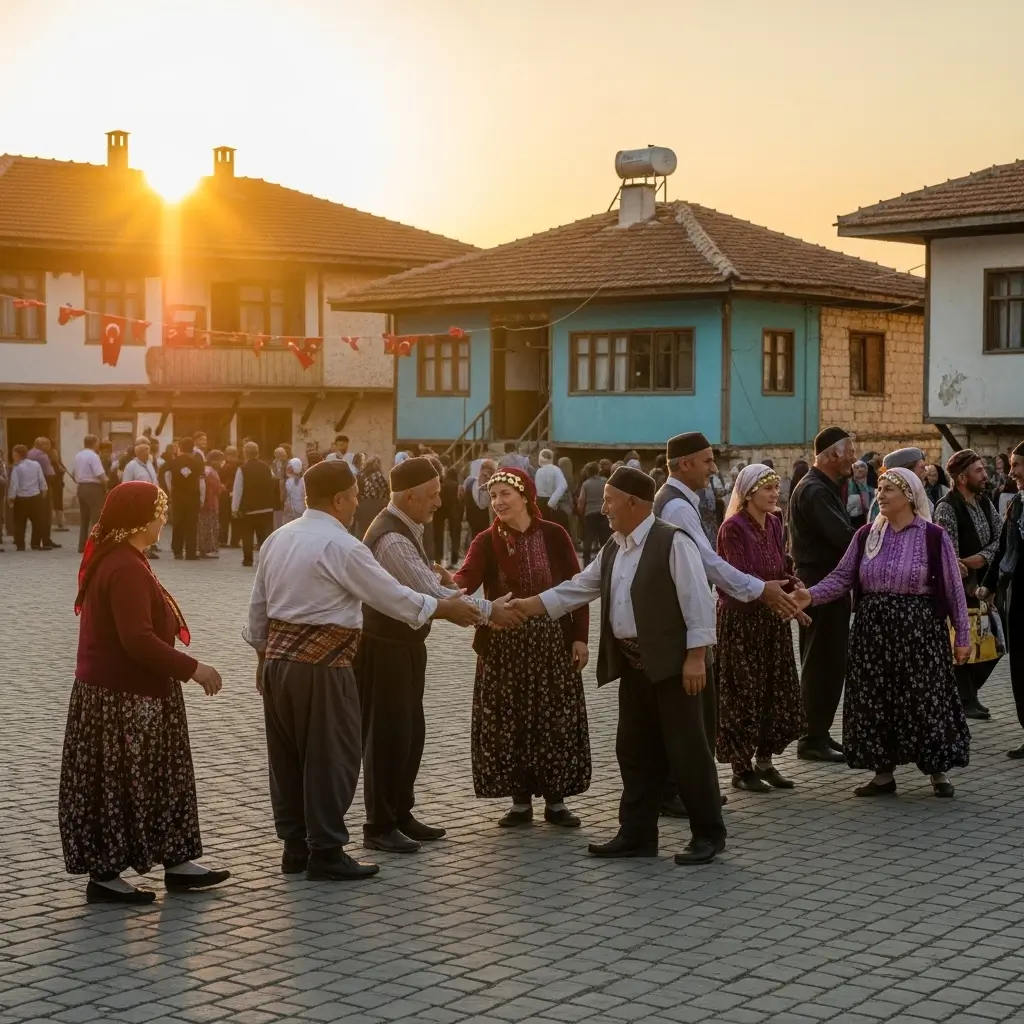 Toplumsal dayanışmayı gösteren avşar aileleri meydanda tokalaşıp selamlaşıyor.